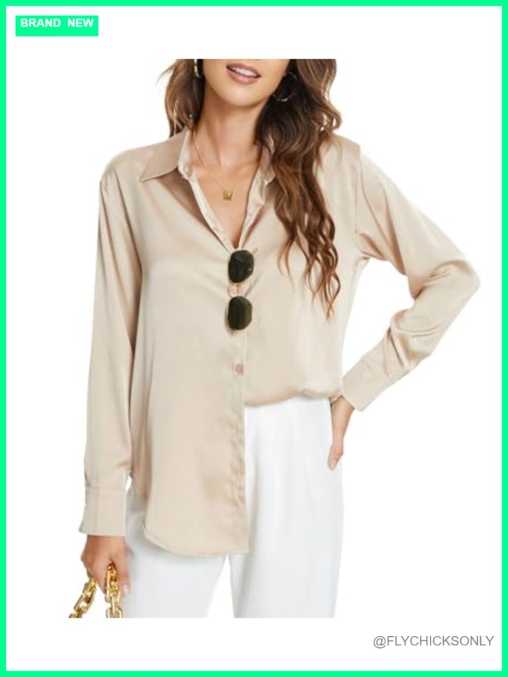 Satin Silk Button Down Long Sleeve Blouse for Work Business Casual